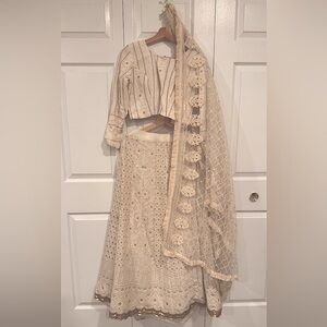 Chic Beige Embroidered Lehenga Set